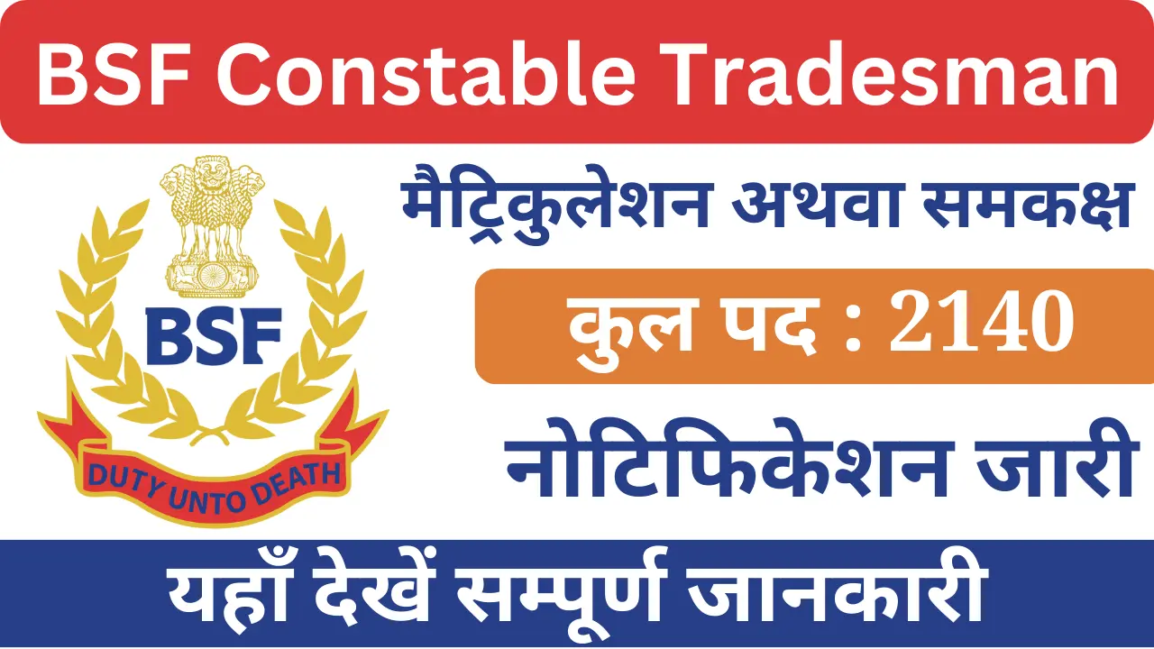 बीएसएफ कांस्टेबल ट्रेड्समैन भर्ती 2024, BSF Constable Tradesman Bharti 2024